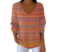 Uwdiohq T-Shirt À Manches Longues Et Rayures pour Femme Style Décontracté, Motif Citrouille, Automne Combinaisons Noires Grande Taille Femmes (Red, XXXL) Pull Pulls Cachemire Col Roulé V en