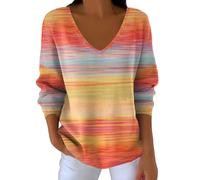 Uwdiohq T-Shirt À Manches Longues Et Rayures pour Femme Style Décontracté, Motif Citrouille, Automne Combinaisons Noires Grande Taille Femmes (Gold, XXXL) Pulls Pull Cachemire Col Roulé for The