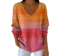 Uwdiohq T-Shirt À Manches Longues Et Rayures pour Femme Style Décontracté, Motif Citrouille, Automne Combinaisons Noires Grande Taille Femmes (Orange, XXXL) Pull Hiver Oversize sous Col Roulé