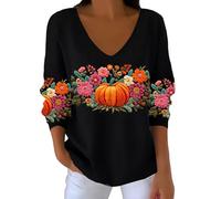 Uwdiohq T-Shirt À Manches Longues Et Rayures pour Femme Style Décontracté, Motif Citrouille, Automne Womens Sweaters Cardigan (Black, S) Pulls Pull Long Hiver Col V sous Roulé for The Culture