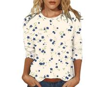 Uwdiohq T-Shirt à Manches Trois-Quarts, col Rond, imprimé décontracté, Tendance, pour Femme Badge Pharmacien (Navy, S) Chemisiers et Blouses Tunique Femme Coton Chemisiers Femmes Tee Shirt