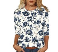 Uwdiohq T-Shirt à Manches Trois-Quarts, col Rond, imprimé décontracté, Tendance, pour Femme Badge Pharmacien (Dark Blue, L) Blouse Chic et élégant Liquette Femme Été Chemisier Noir Haut Manches