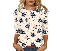 Uwdiohq T-Shirt à Manches Trois-Quarts, col Rond, imprimé décontracté, Tendance, pour Femme Badge Pharmacien (Light Blue, L) Chemisier Blanc Chemise Lin Femme Tunique Manche Longue Chemisier