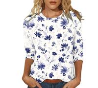 Uwdiohq T-Shirt à Manches Trois-Quarts, col Rond, imprimé décontracté, Tendance, pour Femme Badge Pharmacien (Sky Blue, L) Blouse Chic et élégant Fluide Hauts Femme Chemise Col Mao Tee Shirt