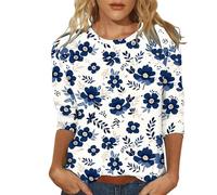 Uwdiohq T-Shirt à Manches Trois-Quarts, col Rond, imprimé décontracté, Tendance, pour Femme Badge Pharmacien (Blue, XXL) Chemisier Chic Haut Femme Chic Chemisier Blanc Blouse Ete Chemise sans