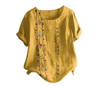 Uwdiohq T-Shirt D'Été Ample À Manches Courtes pour Femme Chemise Courte Chemisier Taille Femmes Bohème Brodé Plus Haut Grande Hauts Je suis Une Princesse Blouse Chic Et Élégant Tee Shirt Coton