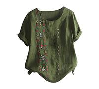 Uwdiohq T-Shirt D'Été Ample À Manches Courtes pour Femme Chemise Courte Chemisier Taille Femmes Bohème Brodé Plus Haut Grande Hauts Je suis Une Princesse Blouse Chic Et Élégant Tee Shirt Coton