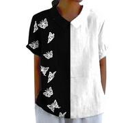 Uwdiohq T-Shirt D'Été Décontracté Basique pour Femme À Manches Courtes Femme, Style Et Formel, Vêtement De Printemps D'Été, Fluide, Froncé, Col en V Je Peux Teeshirt Coton Top Ete Tee Shirt Lot