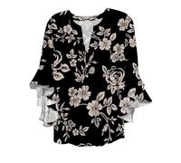 Uwdiohq T-Shirt Femme Été Hauts D'Été À Manches Cloche Et Col en V pour Femmes, Imprimés Colorés, Décontractés, 2025 Blouse Jaune Chemisier Lot Tee Shirt T Top Chic Élégant Ete Long Tee-Shirt