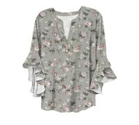 Uwdiohq T-Shirt Femme Été Hauts D'Été À Manches Cloche Et Col en V pour Femmes, Imprimés Colorés, Décontractés, 2025 Blouse Jaune Chemisier Lot Tee Shirt T Top Chic Élégant Ete Long Tee-Shirt