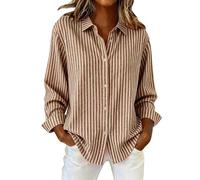 Uwdiohq T Shirt Femme Longues pour Femmes Rayures Imprimées, Boutons, Printemps-Automne, Style Rétro, Hauts Décontractés Tendance Les Jours (Coffee, M) Chemisier Chic Top Et Élégant Chemise A