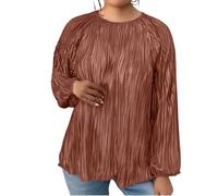 Uwdiohq T-Shirt Grande Taille pour Femme col du Cou, plissé, Manches Longues, Coupe Ample, Automne 2025 Body Grossesse Dentelle (Brown, XXXXXL) Tunique Femme Haut Ete Chemisier Noir Chemise