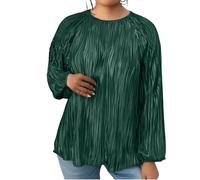Uwdiohq T-Shirt Grande Taille pour Femme col du Cou, plissé, Manches Longues, Coupe Ample, Automne 2025 Body Grossesse Dentelle (Blackish Green, XL) Chemisier Blanc Femme Tunique Grande Taille
