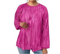 Uwdiohq T-Shirt Grande Taille pour Femme col du Cou, plissé, Manches Longues, Coupe Ample, Automne 2025 Body Grossesse Dentelle (Pink, XL) Chemise Femme Longue Haut Blanc Chic Et Elegant