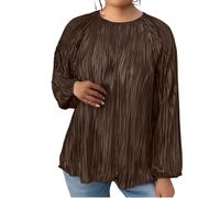 Uwdiohq T-Shirt Grande Taille pour Femme col du Cou, plissé, Manches Longues, Coupe Ample, Automne 2025 Body Grossesse Dentelle (Coffee, XL) Tunique Femme Haut Ete Blouse Noire Chemisier