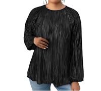 Uwdiohq T-Shirt Grande Taille pour Femme col du Cou, plissé, Manches Longues, Coupe Ample, Automne 2025 Body Grossesse Dentelle (Black, XXXL) Tunique Femme Chic et Elegant Chemisier Chemisier