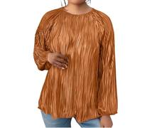 Uwdiohq T-Shirt Grande Taille pour Femme col du Cou, plissé, Manches Longues, Coupe Ample, Automne 2025 Body Grossesse Dentelle (Gold, XXXL) Chemisier Femme Chic Chemise en Lin Tunique Blanc