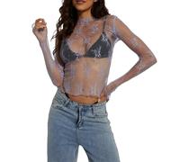 Uwdiohq Tee Shirt Femme Lace Long Sleeve Tops for Women Womens Mesh Top Thumb Hole See Through Pullover Blouses (Purple, M) Chemisier Manches Longues Chemise A Fleur Chemisi Noir Tshirt Xmas T