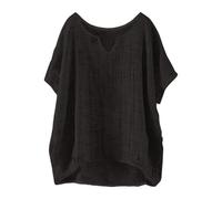 Uwdiohq Tee Shirt Femme, T-Shirt d'Été Grande Taille en Coton Lin à Manches Courtes Rétro Décontracté Respirant Chemise Légère Col en V Mode T-Shirt Élégant Section Basique Couleur Unie