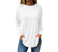Uwdiohq Tee Shirt Manche Longue Femme Décontractés Automne T-Shirts Chemises À Manches Longues Hauts Mignons Tuniques Florales -Shirts Col Rond (White, XXXL) Chemisier De Noel Chemise sans Creme