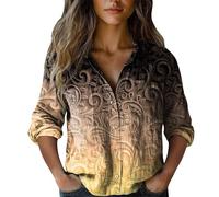 Uwdiohq Tee Shirt Sport Femme Imprimée, Boutonnée, Tendance, Décontractée, Manches Sept-Quarts (Yellow, L) Chemise Tunique Hiver Jeans Chemisier Vert Ladies T Shirts Size 16 Manch Longu Blouse