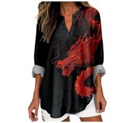 Uwdiohq Tee Shirt Sport Femme pour Style Bohème Manches Longues Imprimé Graphique Fantaisie Grande Taille (Watermelon Red XL) Chemise Longue Haut Chic Et Elegant Dentelle Chemisier Leopard Slim