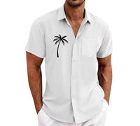 Uwdiohq Vente Flash Printemps Chemise Homme Regular Blanche Manches Courtes Slim Hawaienne Ete Lin XL Haut Blanc Mariage Paysan Manche Retroussable Chemisette À Fleur Deguisement