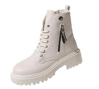 Uwdiohq Women's and Winter British Short Thick Bottom Hundred Biker Chaussures Confort Pieds Larges (White, 37) Bottes Femme Bottines Cuir Femmes Botine. Fourrees Womens Boots Plateforme Bottine