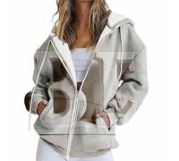 Uwdiohq Women's Fall Jacket Oversized Pocket Sweatshirt Casual Clothing Zipper Track Solid Color Long Sleeve Tops Couverture Doudoune (White, XXXL) Pull Noel Grande Taille Plaid Hoodie Jogging