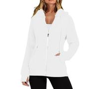 Uwdiohq Women's Fall/Winter Solid Color Long Sleeve Pocket Zipper Thumb Hole Womens Sweaters V Neck (White, XXL) Pull Large A Capuche Sweat Noel Drole Sweatshirt One Piece Couple Coton Femme