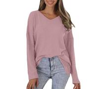Uwdiohq Women's Loose V Neck Oversized Off Shoulder Knitted Sweatshirt Trenchs pour Femmes Grande Taille (Light Pink, XL) Sweat Femme sans Capuche À A Pulls, Gilets Et Sweats Blanc Sweatshirts