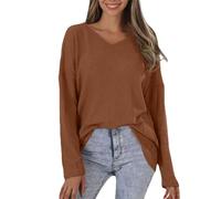 Uwdiohq Women's Loose V Neck Oversized Off Shoulder Knitted Sweatshirt Trenchs pour Femmes Grande Taille (Khaki, XL) Hoodie Sweat Femme Capuche Zippé Sweet sans Polaire Plaid Fourrure Pull A