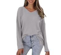 Uwdiohq Women's Loose V Neck Oversized Off Shoulder Knitted Sweatshirt Trenchs pour Femmes Grande Taille (Grey, XL) Sweat Femme Zippé Plaid Capuche Pull A Sweet Sweatshirts Fourrure sans Hoodie