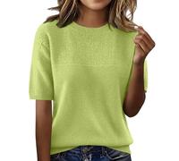 Uwdiohq Women's Short Sleeve Pullover Fashion Crew Neck Knitted Shirt Elegant Lightweight Spring Summer Chemises Manches Longues pour Femmes Pack Ajusté (Green, S) Hauts Femme Top Noir Tee Haut