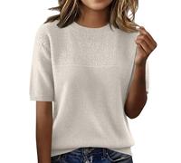 Uwdiohq Women's Short Sleeve Pullover Fashion Crew Neck Knitted Shirt Elegant Lightweight Spring Summer Chemises Manches Longues pour Femmes Pack Ajusté (Beige, M) Tee Vert Femme T Coton Rouge