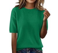 Uwdiohq Women's Short Sleeve Pullover Fashion Crew Neck Knitted Shirt Elegant Lightweight Spring Summer Chemises Manches Longues pour Femmes Pack Ajusté (Blackish Green, L) Tee Noir Femme Robe