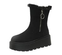 Uwdiohq Women's Spring and Autumn Winter Thick Shoes with Side Zippers Fashionable Versatile Plus Velvet Thickened Short Tube Warm Cotton Ankle Bottes Compensées Marron pour (Black, 39) Bottine