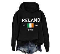 Uwdiohq Women's St. Day Print Long Sleeved Pullover Solid Color Hoodie Pyjama Gothique (Black, XXXXXL) Pull Femme Printemps Tenue Sport Couple sous Blanc Plaid Friends Lumineux Noel sans Manche