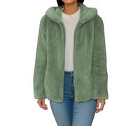 Uwdiohq Womens Winter Jacket Coats Fuzzy Back Hood and Front Placket Shaggy Shacket Pull Moche Robe (Green, XXXL) Ete Femme Plaid Polaire Sweat Long Noel Chat Hiver Colle Roulé sous Blanc Teuf