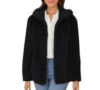 Uwdiohq Womens Winter Jacket Coats Fuzzy Back Hood and Front Placket Shaggy Shacket Pull Moche Robe (Black, XXXL) Plaid Polaire Femme Manche Courte Poche Kangourou pour Chat Sweat Noel Famille