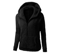 Uwdiohq Womens Zip Up Lightweight Fleece Lined Fall Winter Coats Comfy Warm Plus Size Jackets with Pockets Manteaux Légers pour Femmes Habillées (Black, XXL) Pull Coton Femme Hiver Noel Adulte