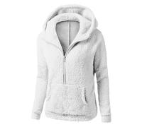 Uwdiohq Womens Zip Up Lightweight Fleece Lined Fall Winter Coats Comfy Warm Plus Size Jackets with Pockets Manteaux Légers pour Femmes Habillées (White, L) Pull sans Manche Femme sous Blanc