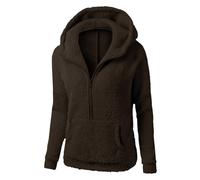 Uwdiohq Womens Zip Up Lightweight Fleece Lined Fall Winter Coats Comfy Warm Plus Size Jackets with Pockets Manteaux Légers pour Femmes Habillées (Coffee, XXL) Pull Poche Kangourou Chat Noel