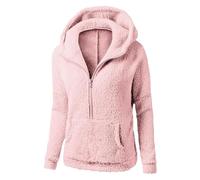 Uwdiohq Womens Zip Up Lightweight Fleece Lined Fall Winter Coats Comfy Warm Plus Size Jackets with Pockets Manteaux Légers pour Femmes Habillées (Pink, XXL) Pull Noel Grande Taille Plaid Capuche