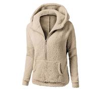 Uwdiohq Womens Zip Up Lightweight Fleece Lined Fall Winter Coats Comfy Warm Plus Size Jackets with Pockets Manteaux Légers pour Femmes Habillées (Khaki, L) Robe Pull De Noel Femme Grande Taille