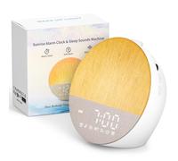 Uwithm Réveil Lumineux Simulateur d'Aube, Double Reveil Lever de Soleil, Machine Bruit Blanc avec 30 Sons Apaisants, 20 luminosité, 17 couleurs Lampe de Chevet à intensité variable, Enceinte Bluetooth