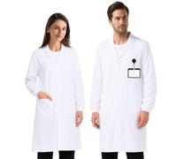 UWJOWP Blouse blanche coton,Blouse Chimie Coton Blanche pour Lycée,medicale femme, Avec Poche Porte-Badge Noire, Taille (L)(168-173 cm/66.1-68.1 in)