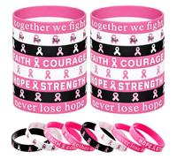 UWJOWP Lot de 16 Bracelets Octobre Rose en Silicone, 8 Styles Différents, Accessoires de Sensibilisation pour Soutien Cancer du Sein, Événements Caritatifs et Goodies