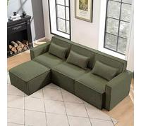 UWSKLAOJDF Canapé modulaire 4 places convertible en forme de L avec méridienne réversible haute soutien éponge douce Vert 236,2 cm
