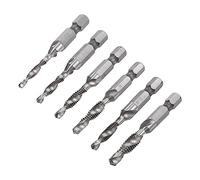 uxcell Ensemble de forets et tarauds combinés 6-32 8-32 10-3210-24 12-24 1/4-20 en acier rapide 4341 avec tige hexagonale 6 pièces